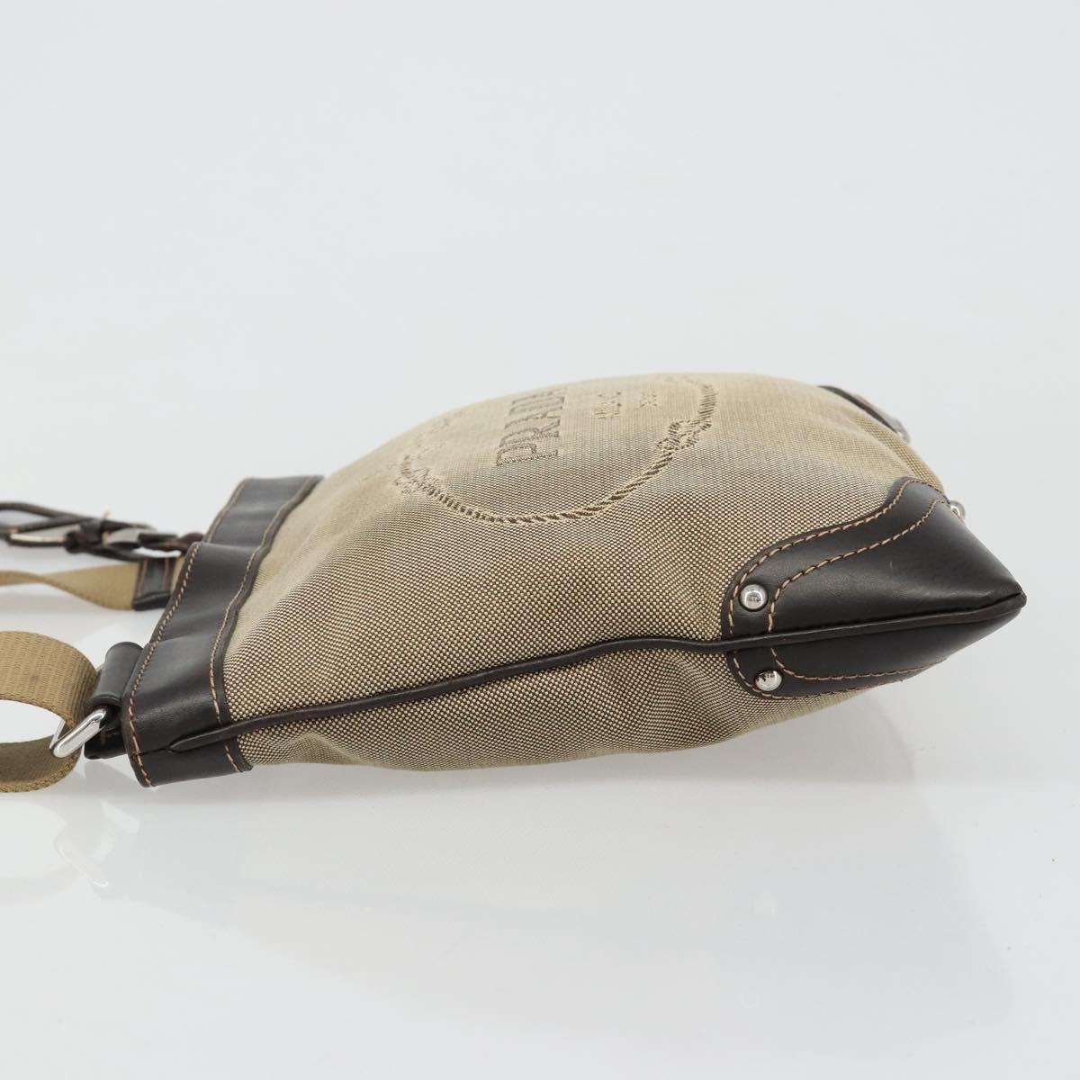 PRADA Shoulder Bag Canvas Beige Silver Auth ka4823