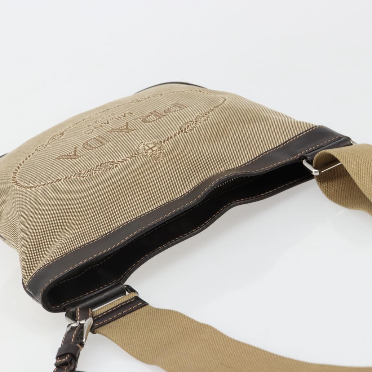 PRADA Shoulder Bag Canvas Beige Silver Auth ka4823