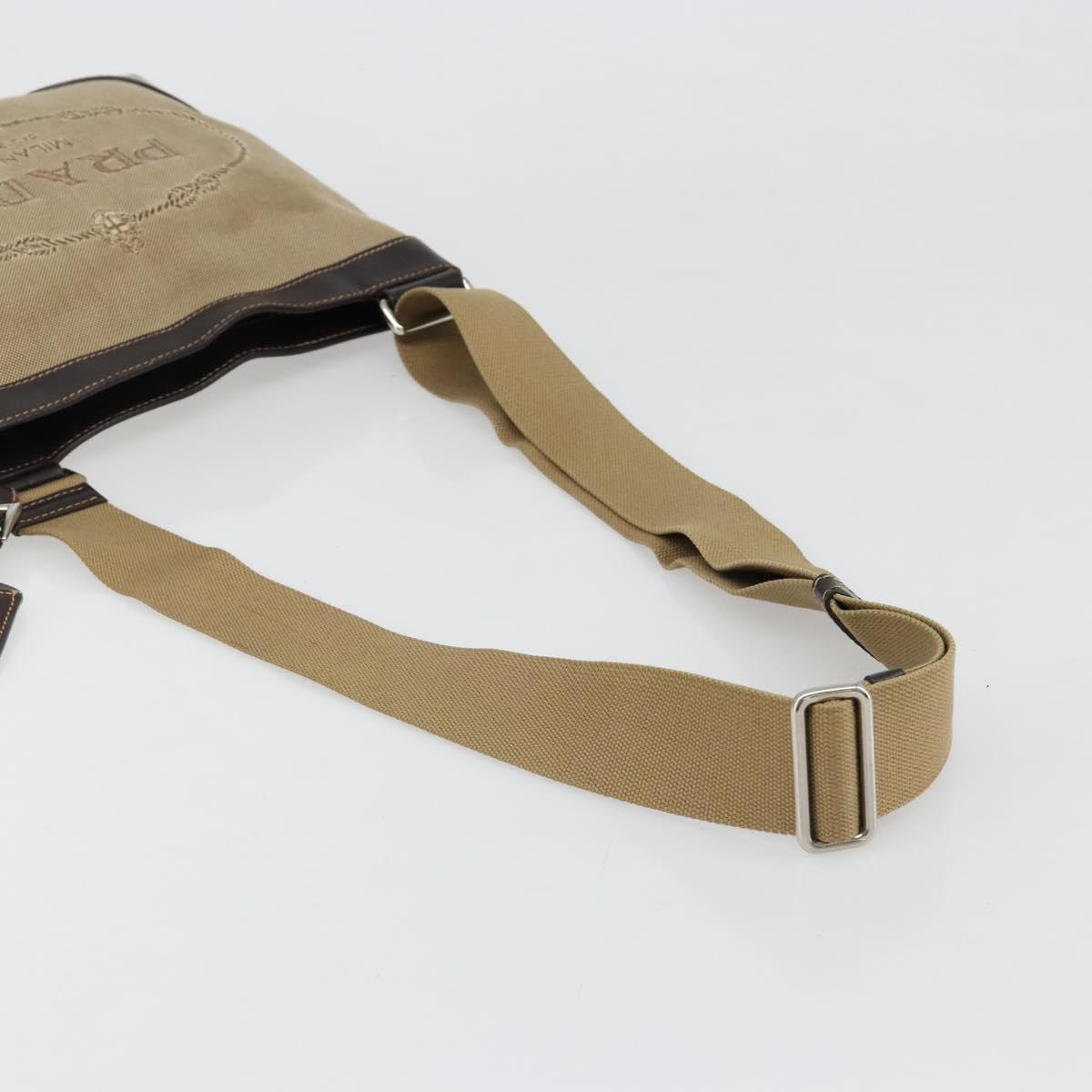 PRADA Shoulder Bag Canvas Beige Silver Auth ka4823