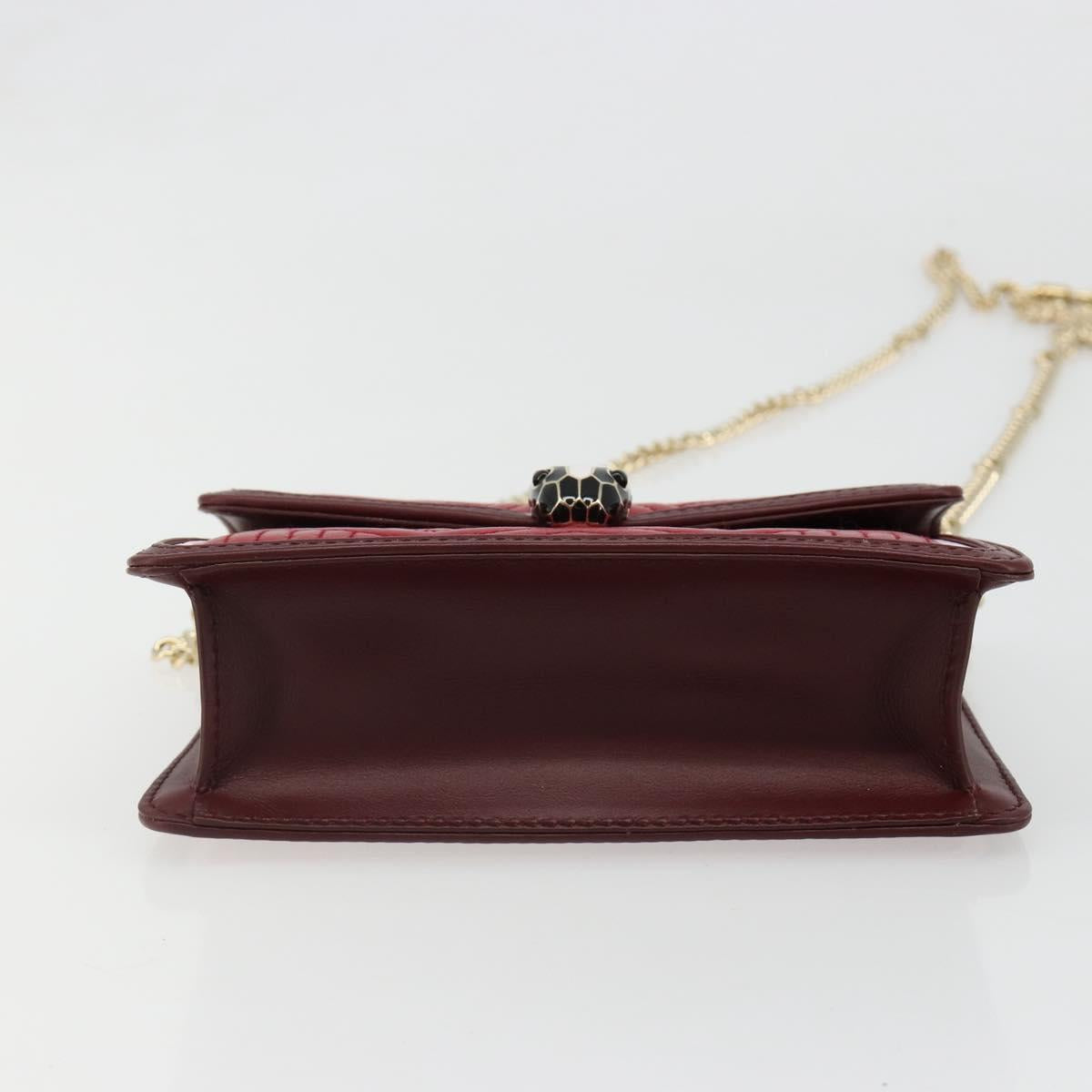 BVLGARI Chain Shoulder Bag Leather Red Gold Auth ka4824