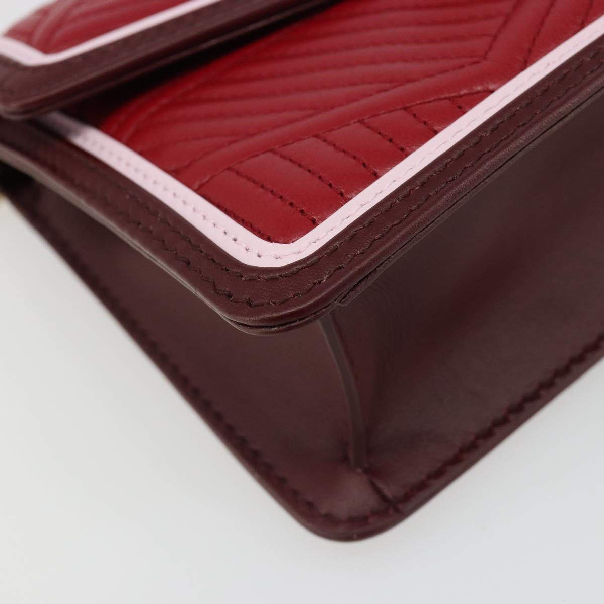 BVLGARI Chain Shoulder Bag Leather Red Gold Auth ka4824