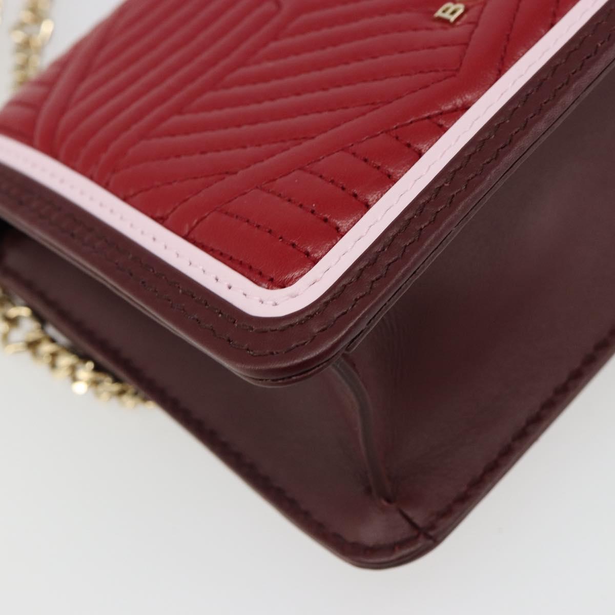 BVLGARI Chain Shoulder Bag Leather Red Gold Auth ka4824