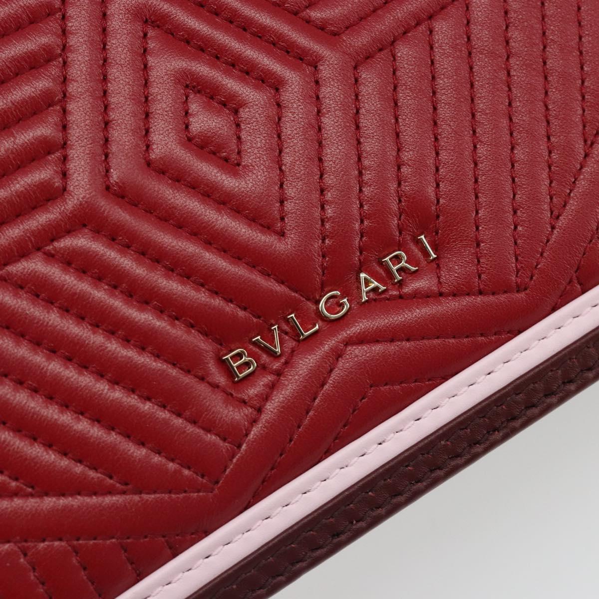 BVLGARI Chain Shoulder Bag Leather Red Gold Auth ka4824