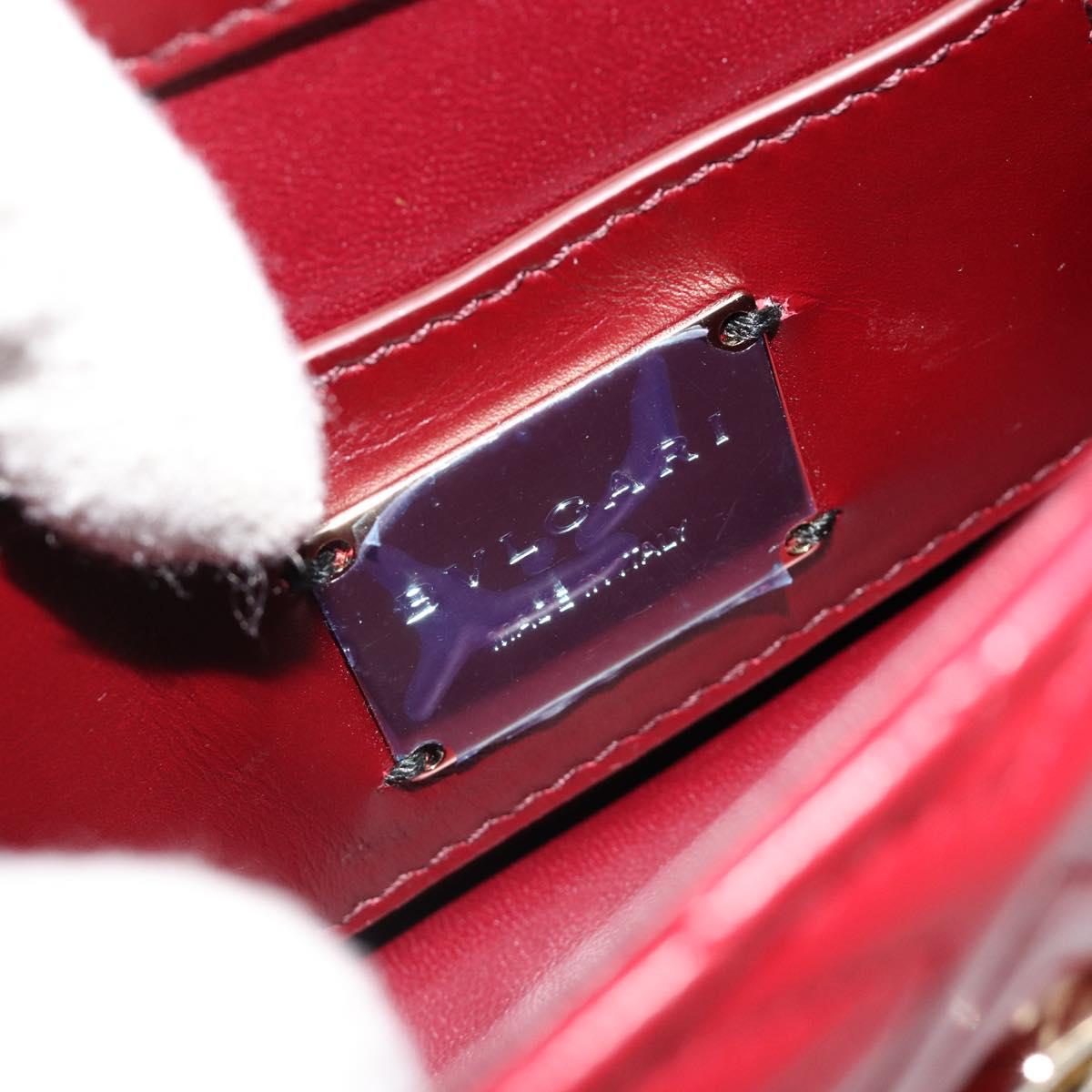 BVLGARI Chain Shoulder Bag Leather Red Gold Auth ka4824