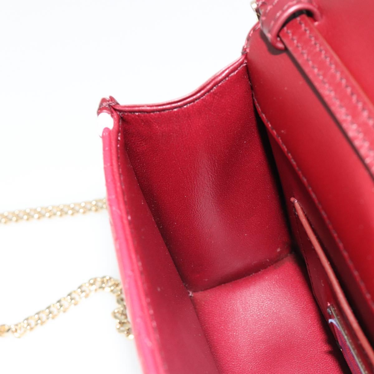 BVLGARI Chain Shoulder Bag Leather Red Gold Auth ka4824