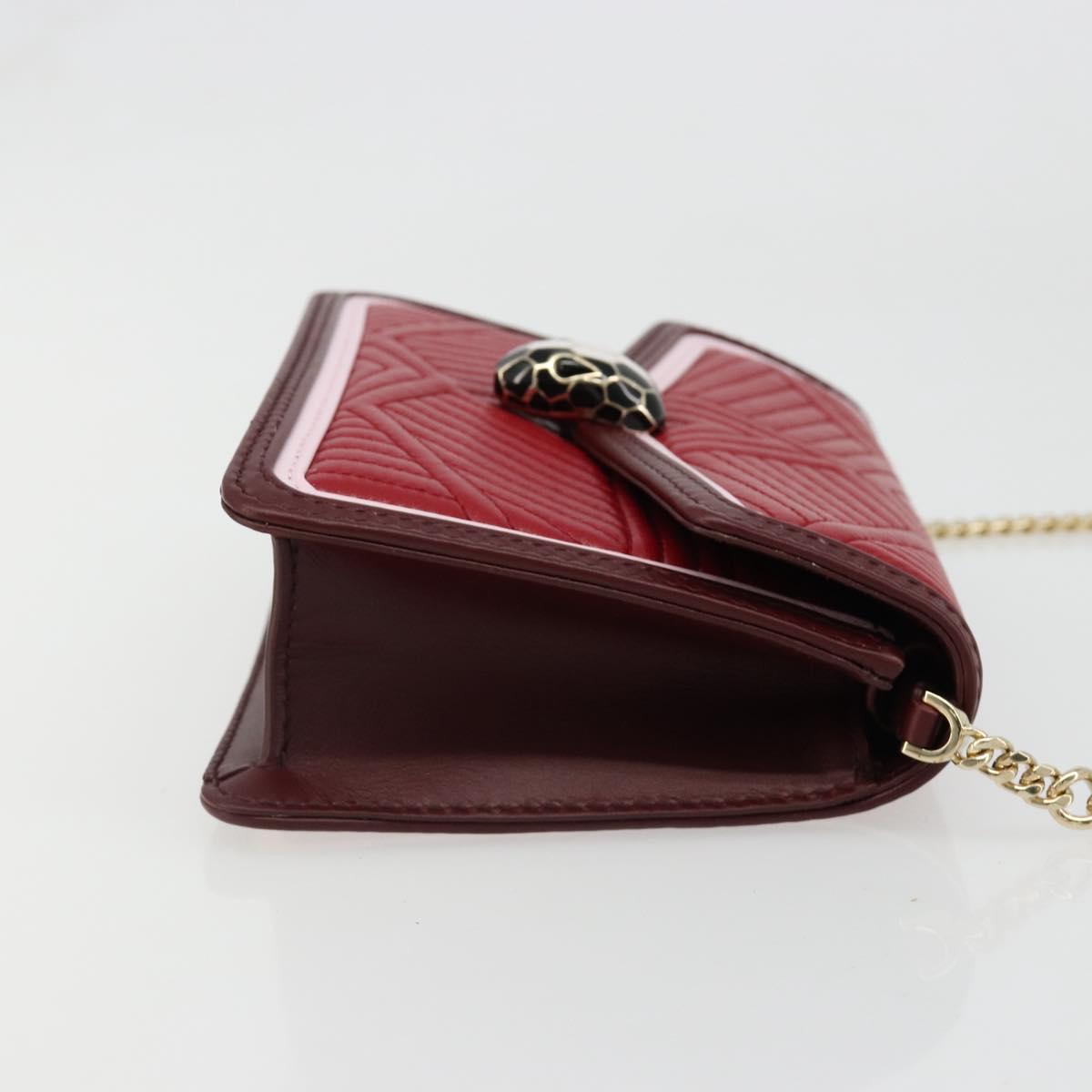 BVLGARI Chain Shoulder Bag Leather Red Gold Auth ka4824
