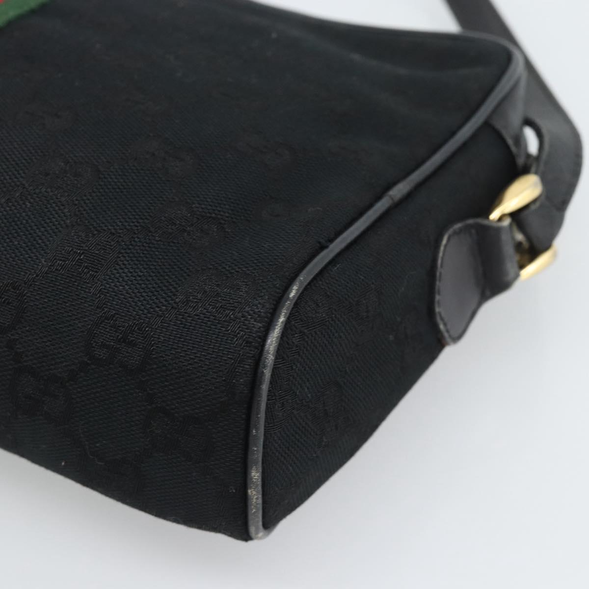 GUCCI GG Canvas Web Sherry Line Shoulder Bag Black Red Green Auth ka4825