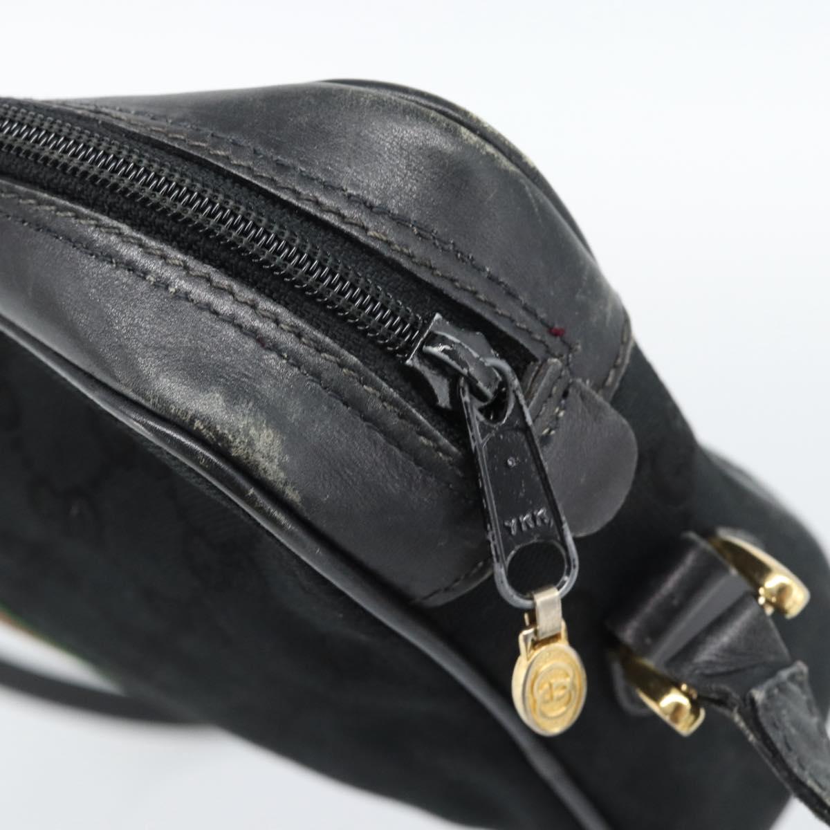 GUCCI GG Canvas Web Sherry Line Shoulder Bag Black Red Green Auth ka4825