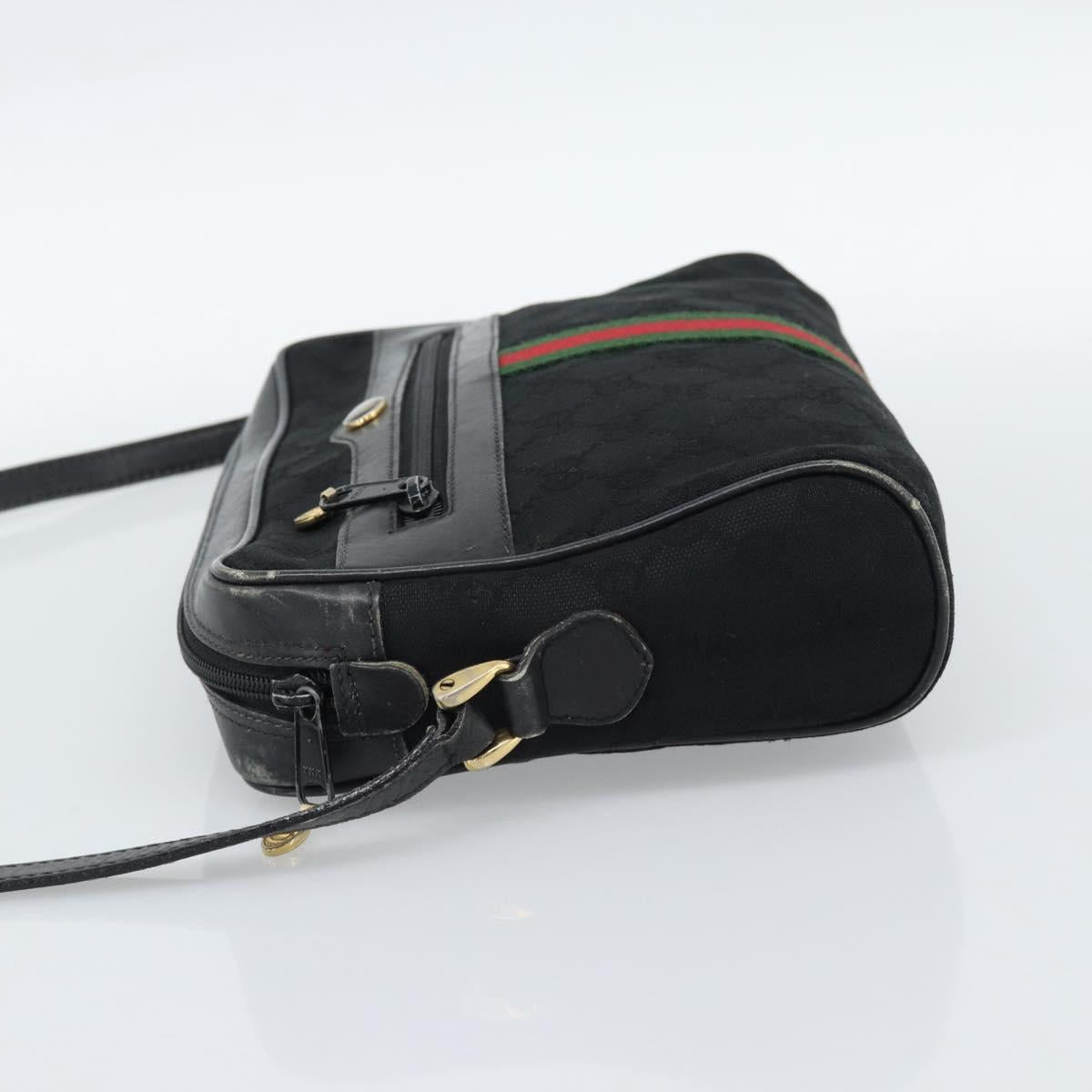 GUCCI GG Canvas Web Sherry Line Shoulder Bag Black Red Green Auth ka4825