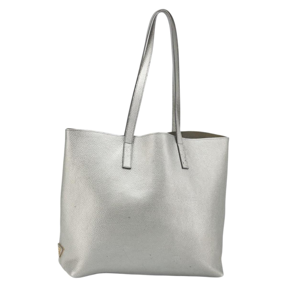 PRADA Tote Bag Leather Silver Auth ka4827