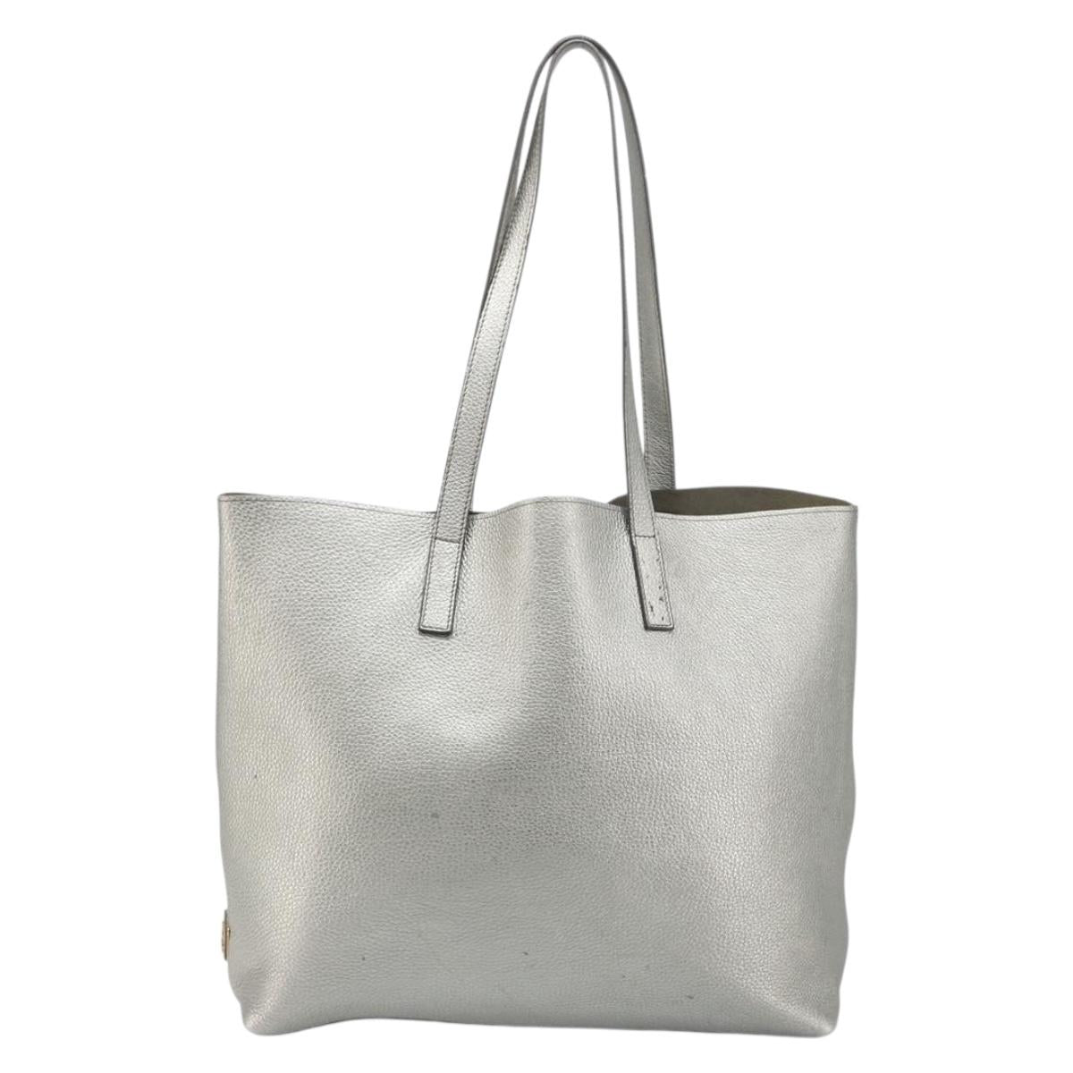 PRADA Tote Bag Leather Silver Auth ka4827