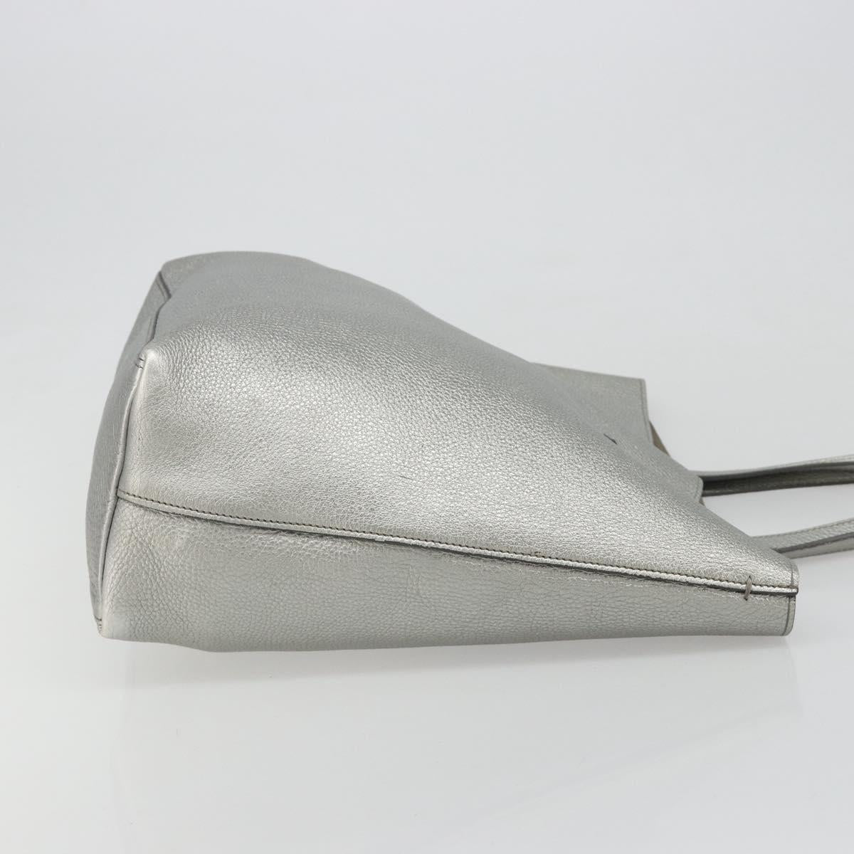 PRADA Tote Bag Leather Silver Auth ka4827