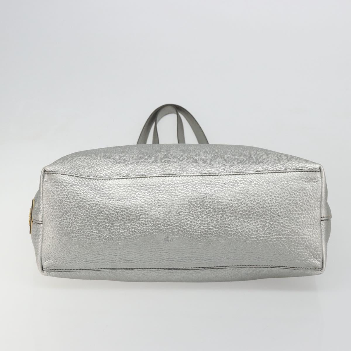 PRADA Tote Bag Leather Silver Auth ka4827