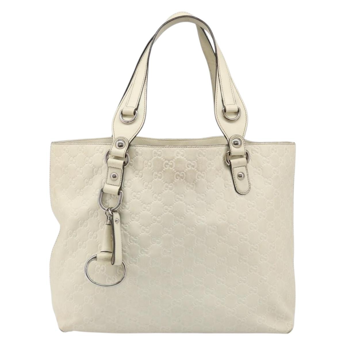 GUCCI GG Canvas Guccissima Hand Bag Leather White Silver 229852 Auth ka4829