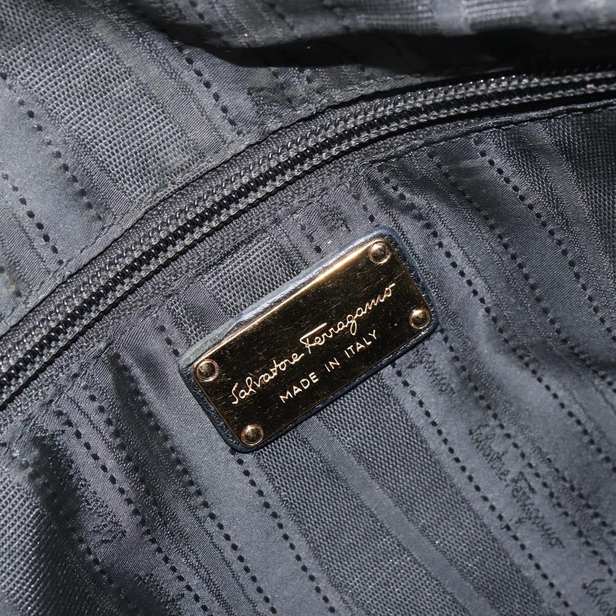 Salvatore Ferragamo Hand Bag Leather Black Gold Auth ka483