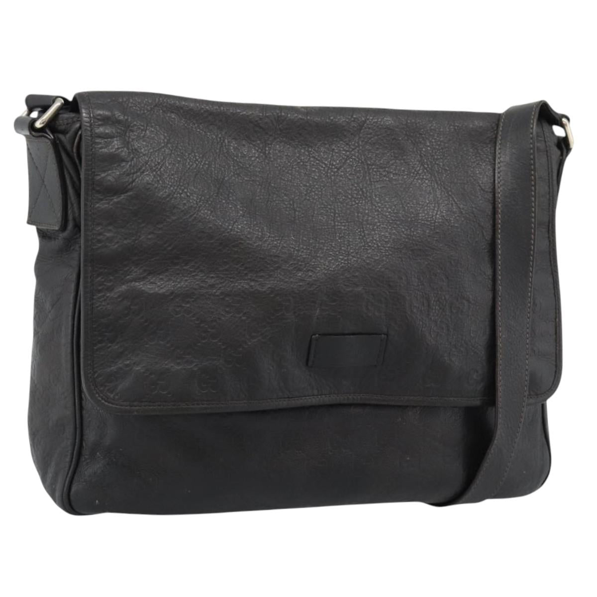 GUCCI GG Canvas Guccissima Shoulder Bag Leather Black Gold 223665 Auth ka4832
