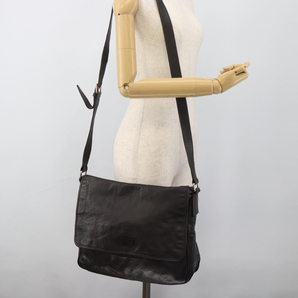 GUCCI GG Canvas Guccissima Shoulder Bag Leather Black Gold 223665 Auth ka4832