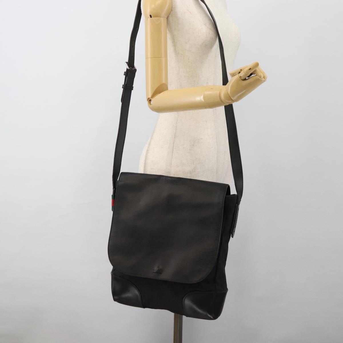 GUCCI GG Canvas Web Sherry Line Shoulder Bag Black Silver Red 322077 Auth ka4834