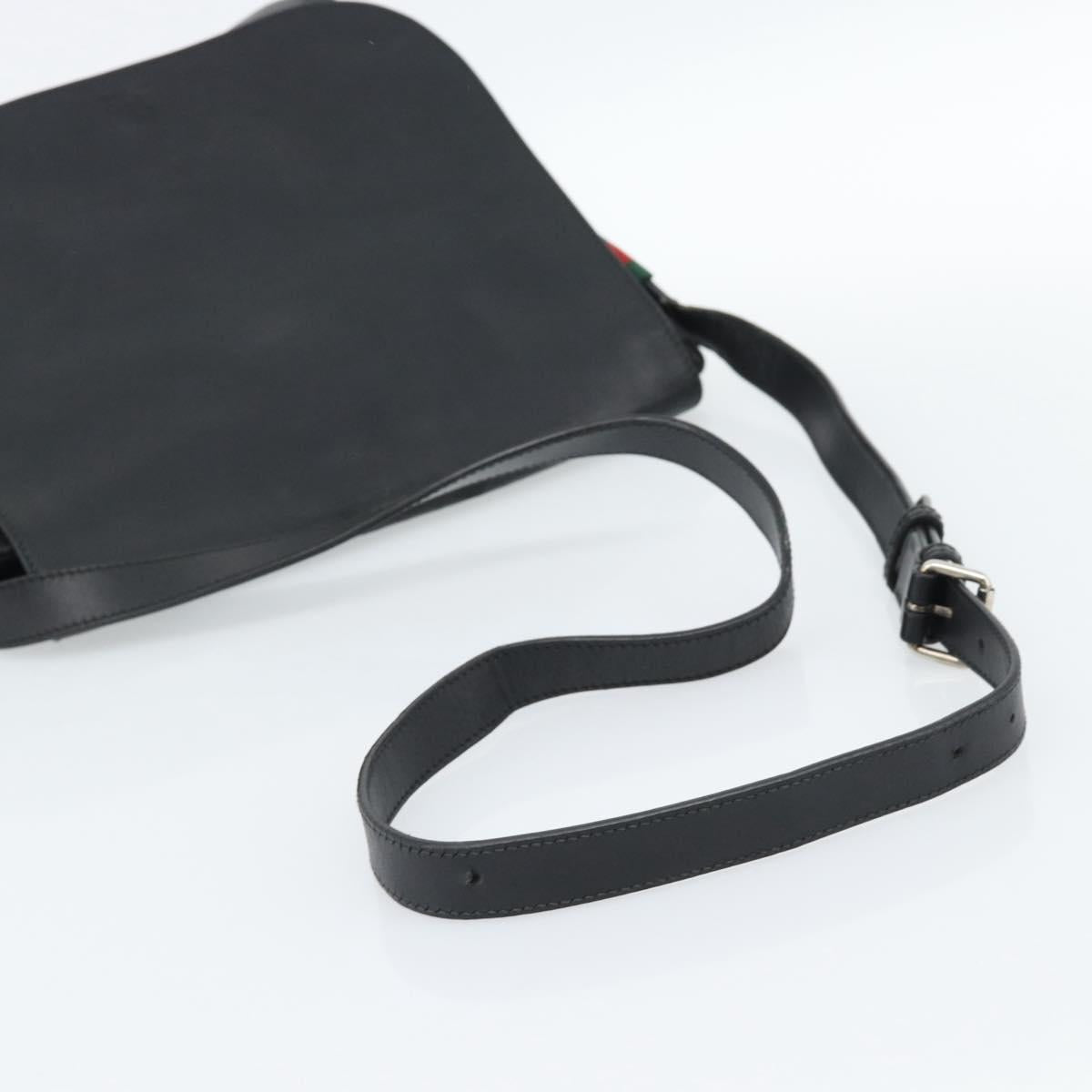GUCCI GG Canvas Web Sherry Line Shoulder Bag Black Silver Red 322077 Auth ka4834