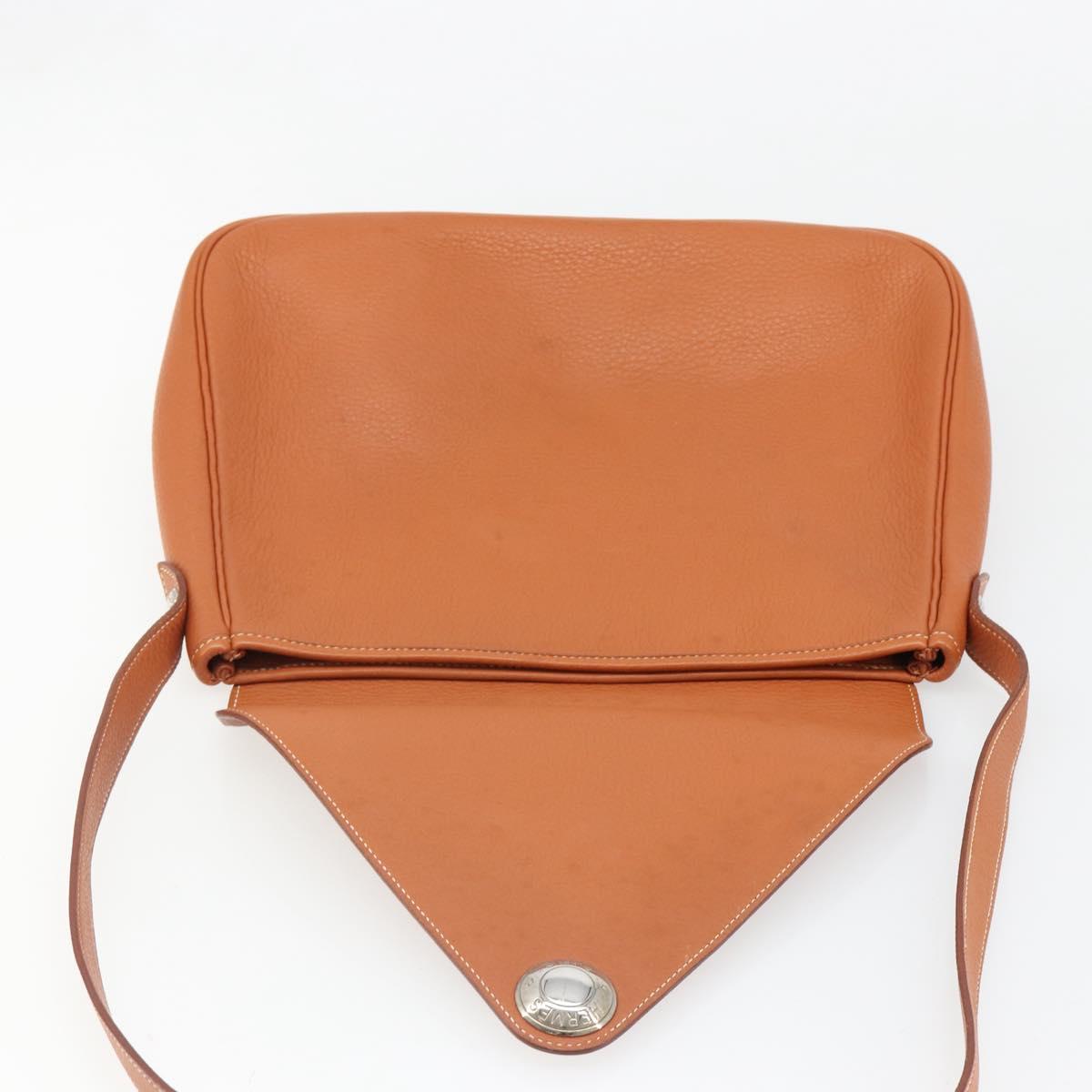 HERMES Christine Fjord Shoulder Bag Taurillon Leather Brown Auth ka4835SAV