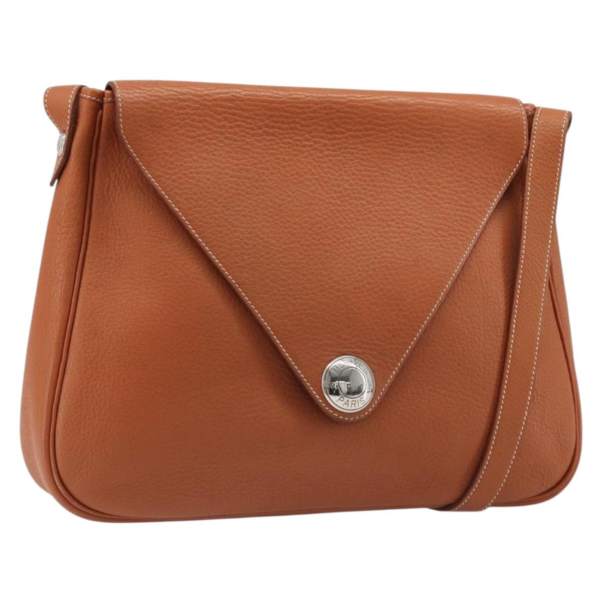 HERMES Christine Fjord Shoulder Bag Taurillon Leather Brown Auth ka4835SAV