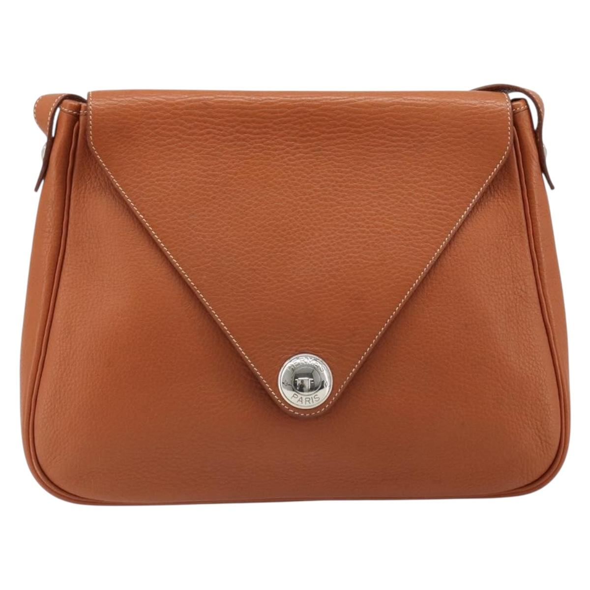 HERMES Christine Fjord Shoulder Bag Taurillon Leather Brown Auth ka4835SAV