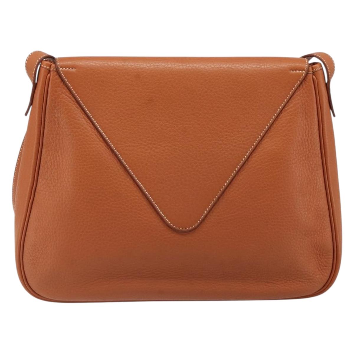 HERMES Christine Fjord Shoulder Bag Taurillon Leather Brown Auth ka4835SAV