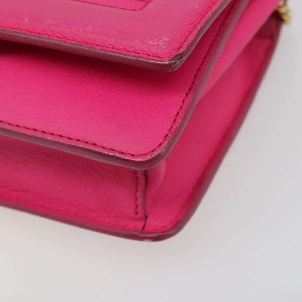 FENDI Chain Shoulder Bag Leather Pink Gold Auth ka4836A