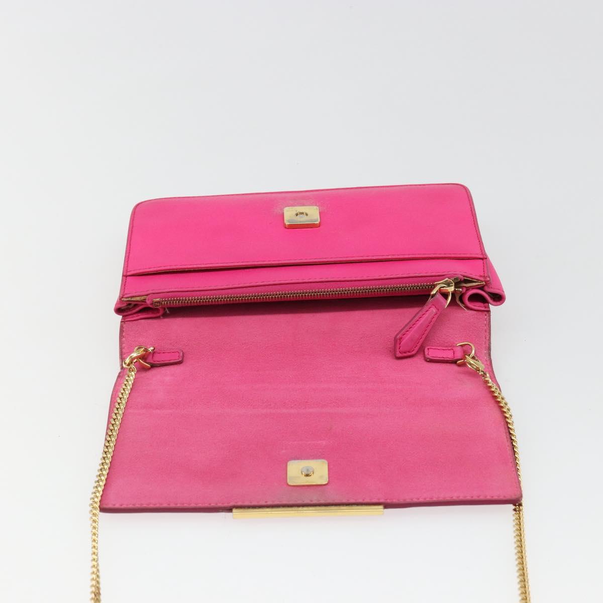 FENDI Chain Shoulder Bag Leather Pink Gold Auth ka4836A