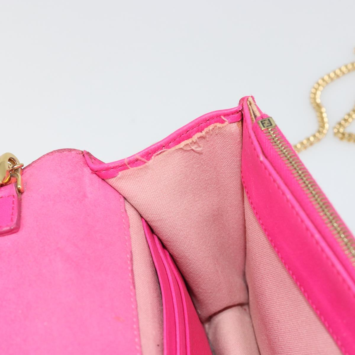 FENDI Chain Shoulder Bag Leather Pink Gold Auth ka4836A