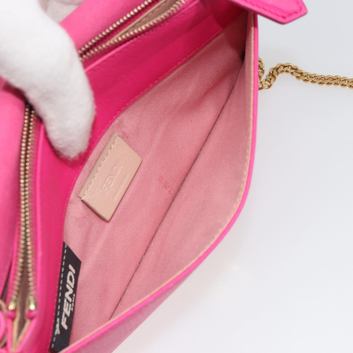 FENDI Chain Shoulder Bag Leather Pink Gold Auth ka4836A