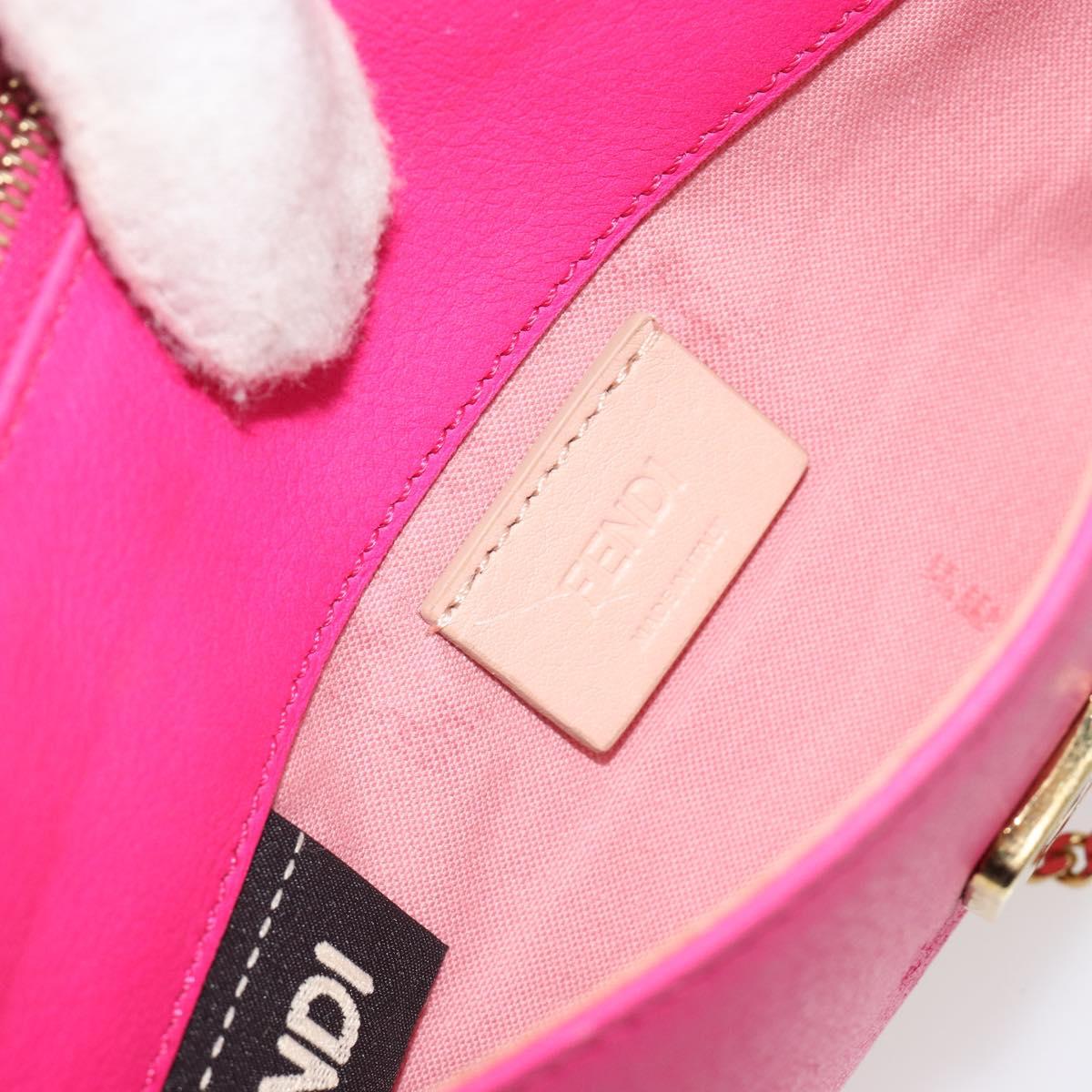 FENDI Chain Shoulder Bag Leather Pink Gold Auth ka4836A