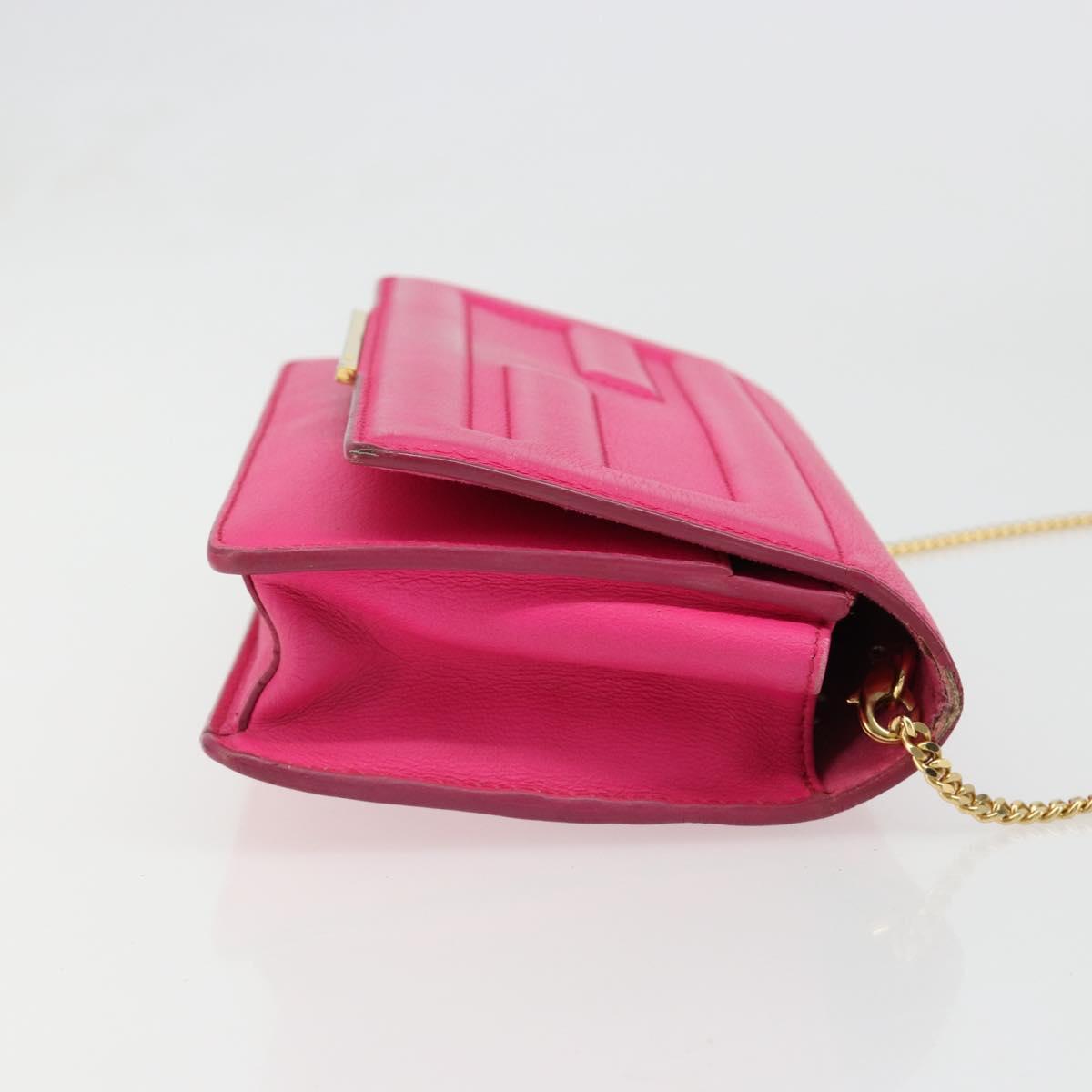 FENDI Chain Shoulder Bag Leather Pink Gold Auth ka4836A