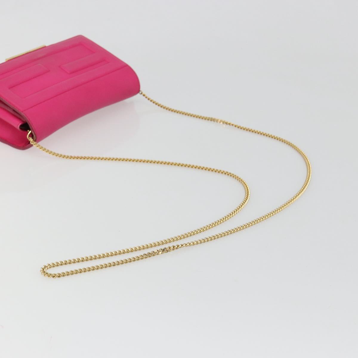 FENDI Chain Shoulder Bag Leather Pink Gold Auth ka4836A