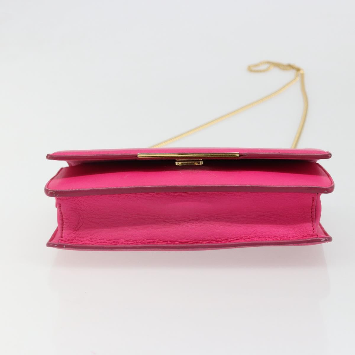 FENDI Chain Shoulder Bag Leather Pink Gold Auth ka4836A