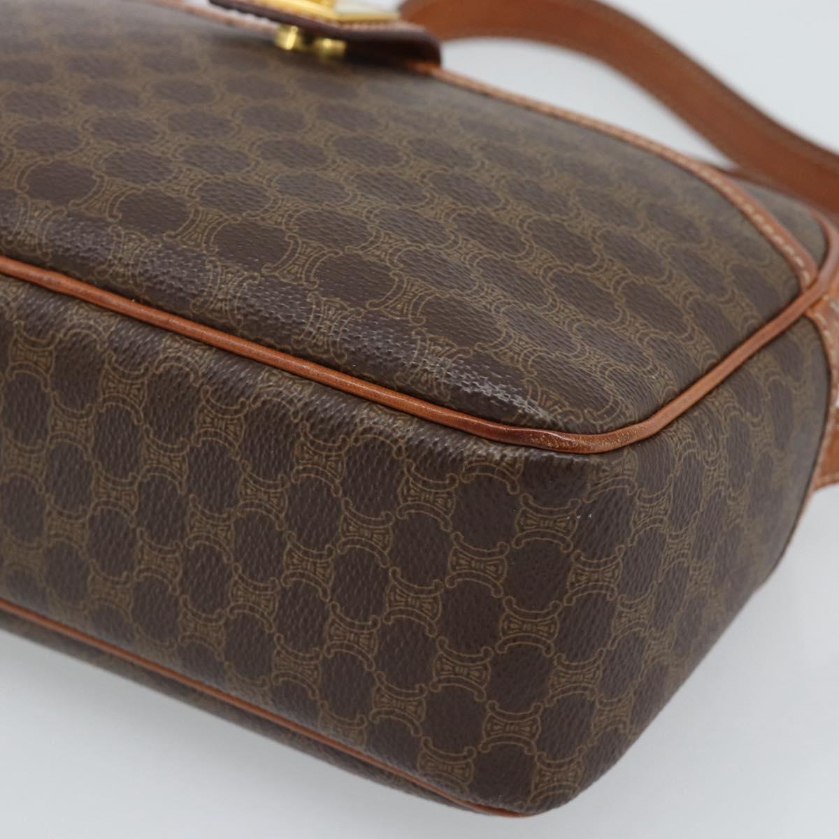 CELINE Macadam Canvas Shoulder Bag PVC Leather Brown Gold Auth ka4839