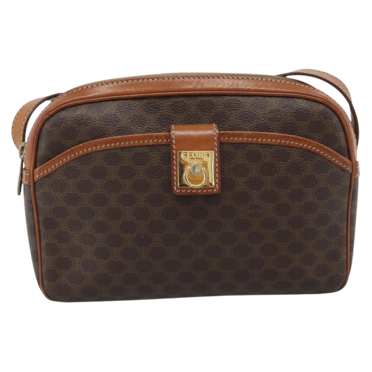 CELINE Macadam Canvas Shoulder Bag PVC Leather Brown Gold Auth ka4839