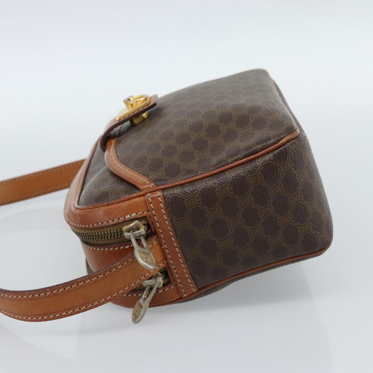 CELINE Macadam Canvas Shoulder Bag PVC Leather Brown Gold Auth ka4839