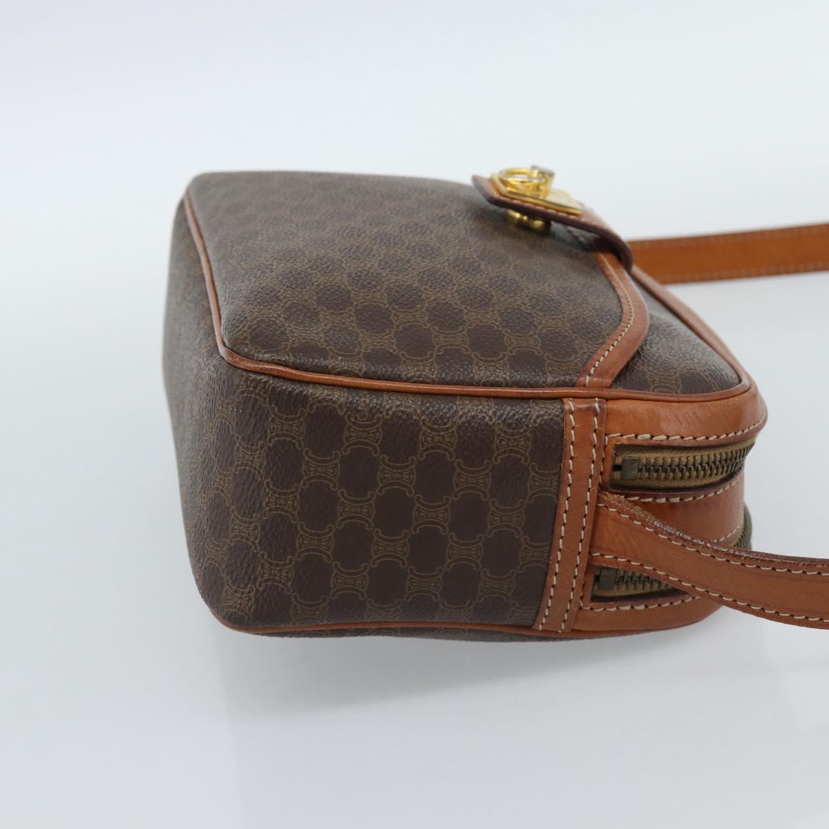 CELINE Macadam Canvas Shoulder Bag PVC Leather Brown Gold Auth ka4839
