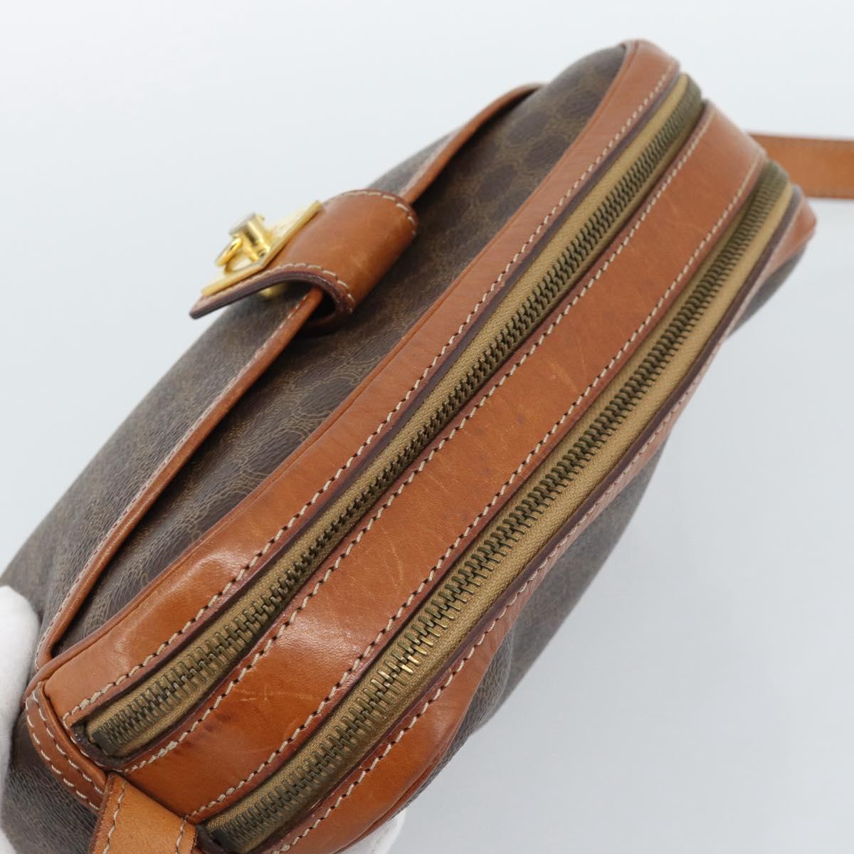 CELINE Macadam Canvas Shoulder Bag PVC Leather Brown Gold Auth ka4839
