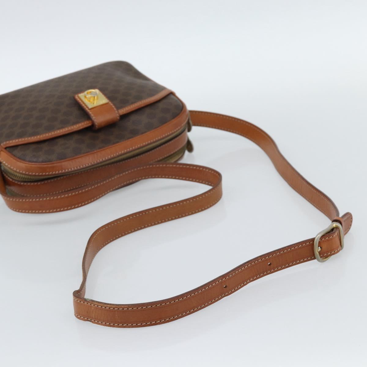 CELINE Macadam Canvas Shoulder Bag PVC Leather Brown Gold Auth ka4839