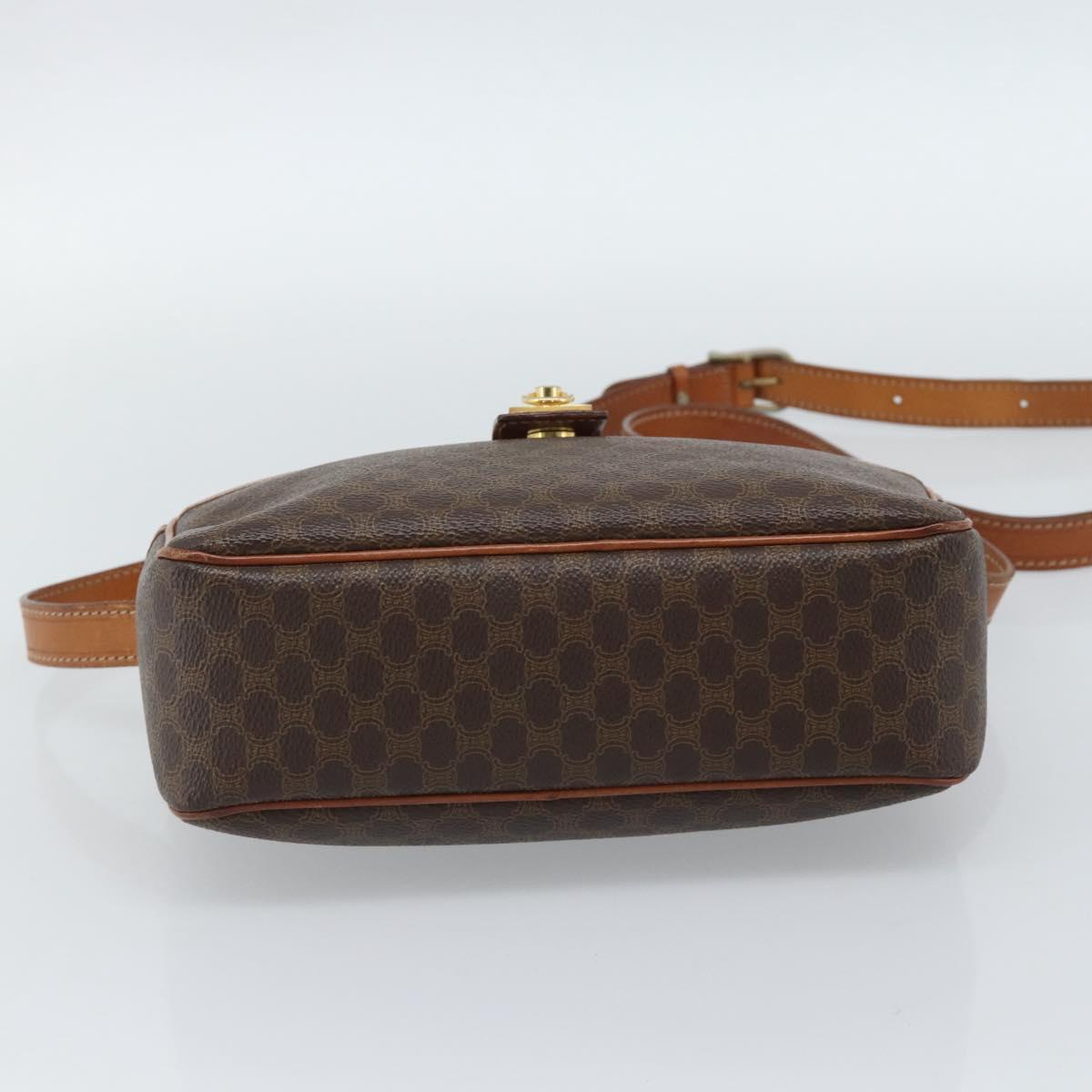 CELINE Macadam Canvas Shoulder Bag PVC Leather Brown Gold Auth ka4839