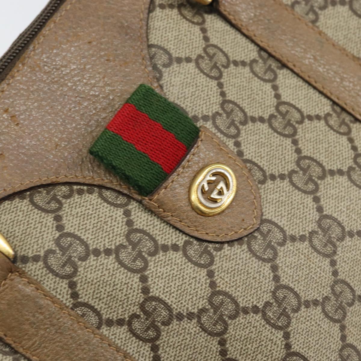 GUCCI GG Supreme Web Sherry Line Boston Bag PVC Beige Gold 40 02 007 Auth ka484