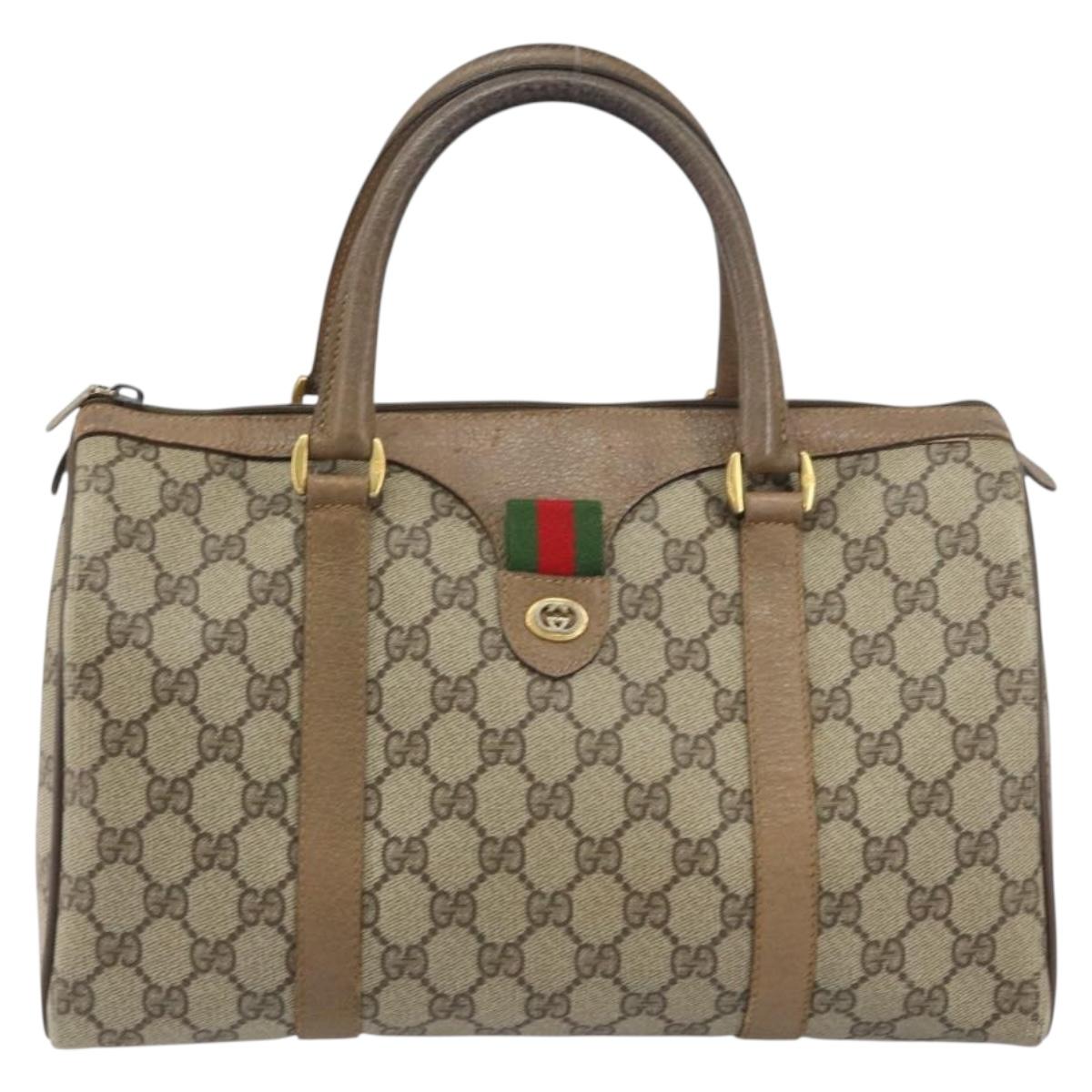 GUCCI GG Supreme Web Sherry Line Boston Bag PVC Beige Gold 40 02 007 Auth ka484