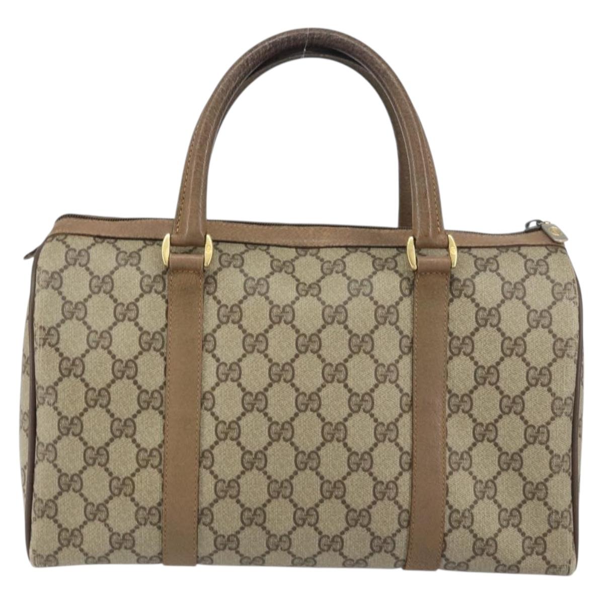 GUCCI GG Supreme Web Sherry Line Boston Bag PVC Beige Gold 40 02 007 Auth ka484