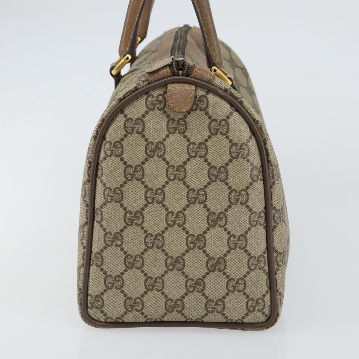 GUCCI GG Supreme Web Sherry Line Boston Bag PVC Beige Gold 40 02 007 Auth ka484