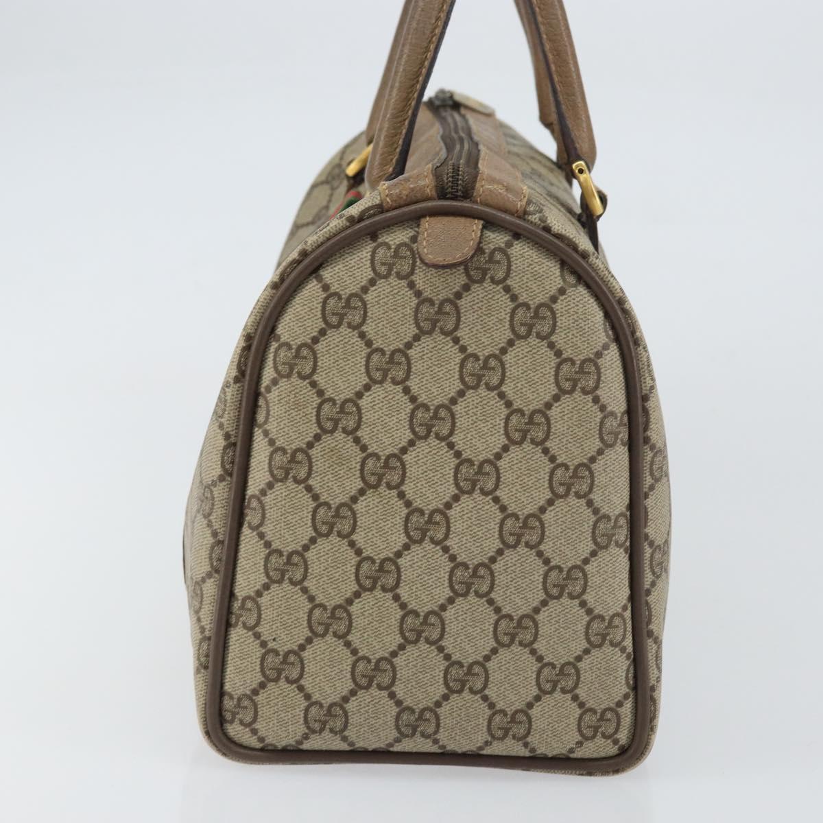 GUCCI GG Supreme Web Sherry Line Boston Bag PVC Beige Gold 40 02 007 Auth ka484