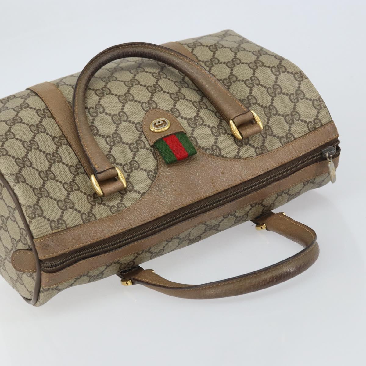 GUCCI GG Supreme Web Sherry Line Boston Bag PVC Beige Gold 40 02 007 Auth ka484