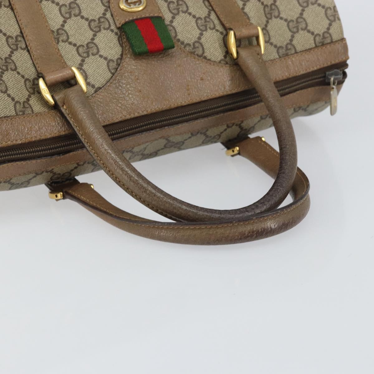 GUCCI GG Supreme Web Sherry Line Boston Bag PVC Beige Gold 40 02 007 Auth ka484