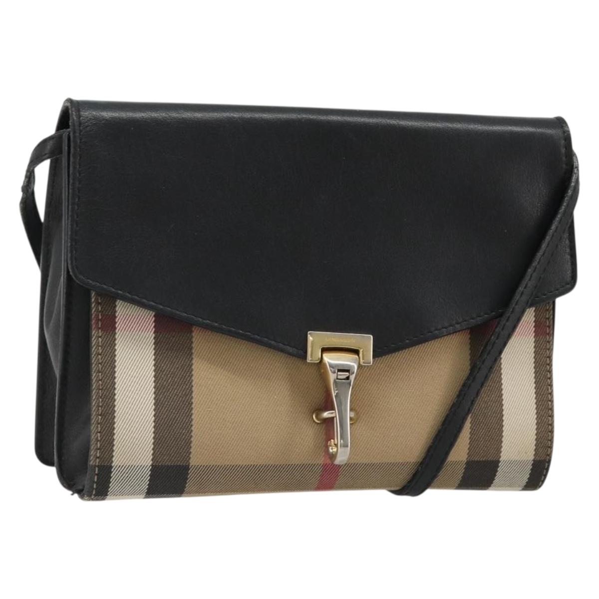 BURBERRY Nova Check Shoulder Bag Canvas Leather Beige Gold Auth ka4843